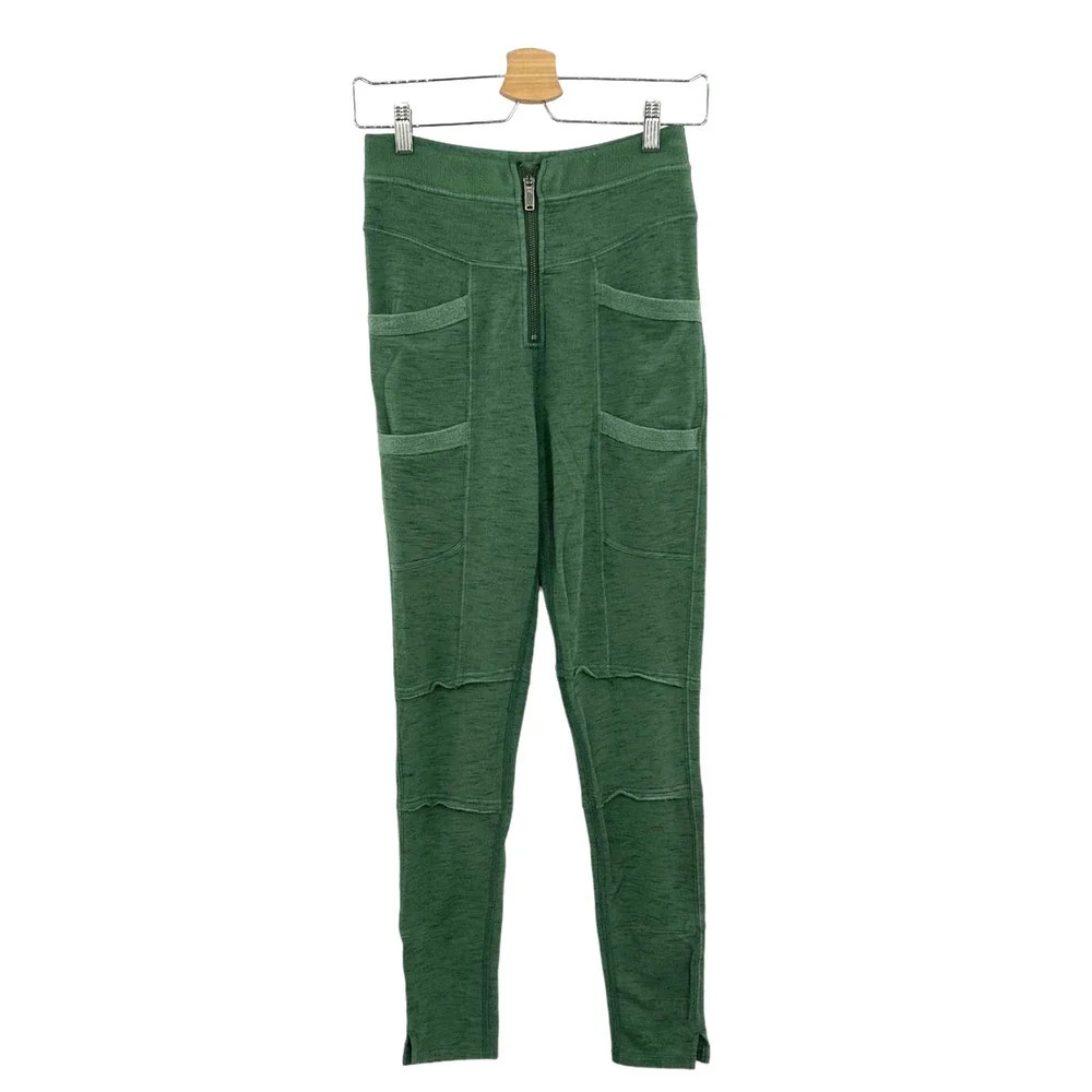 Free People Movement Olive Ash Green Zip Front Pocket Legging Pants Size Small